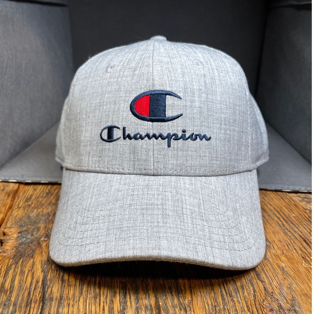 Champion Baseball Cap Gray Heathered Embroidered Logo Adjustable Hat Mens Womens